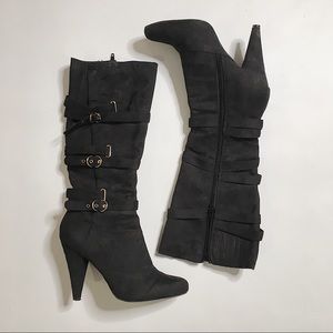Qupid mid thigh high heel boots black suede boots